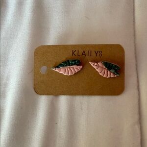 Alocasia Pink and Green Leaf Earrings